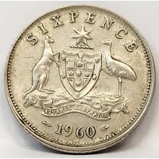 AUSTRALIA 1960 . SIXPENCE . ERROR . OFF CENTRE MIS-STRIKE